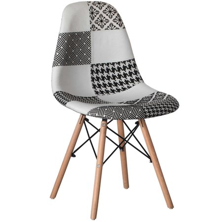 Fabulaxe Modern Fabric Patchwork Chair w/Wooden Legs for Kitchen, Dining Room, Entryway, Living Room, Single QI004327